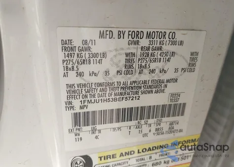 2011 Ford Expedition Xlt from USA, damaged, VIN 1FMJU1H53BEF57212